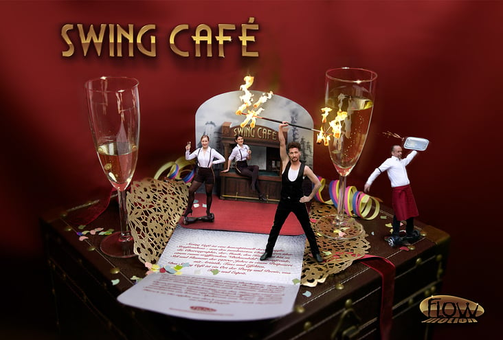 Promotion für Strassentheater  „SwingCafé“.   Kunde: Flowmotion Dance Company