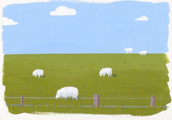 Schafe auf dem Deich Extra Bild vom 09062020 Gouache BEARB