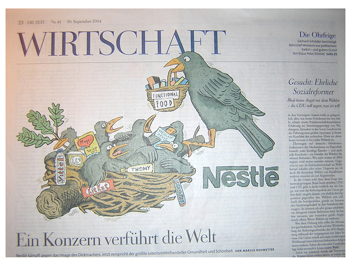 Illustration zu einem Artikel über die Firma „Nestlé – „Die Zeit.