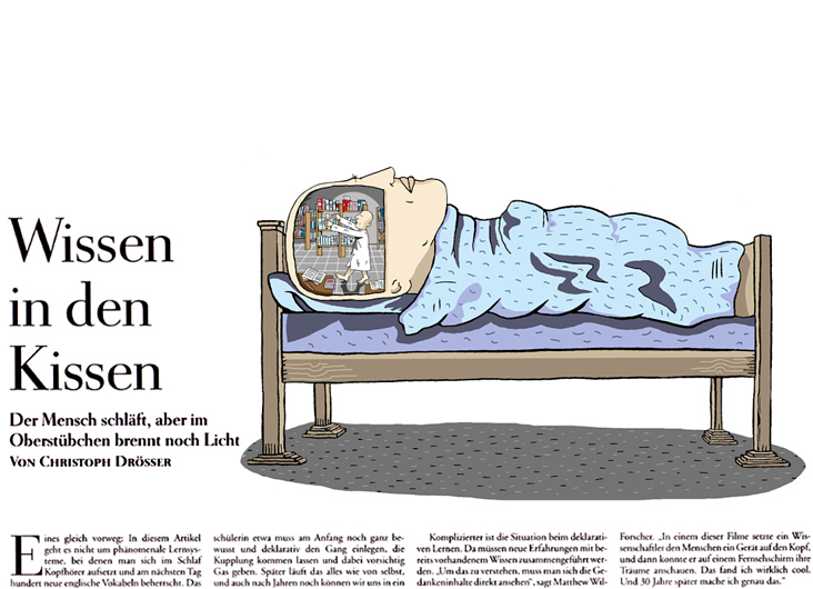 Illustration für „Die Zeit für ein Lernen-Spezial („Wissen in den Kissen – zum Lernen im Schlaf.