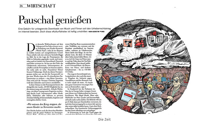 „Pauschal genießen, Illustration für den Wirtschaftsteil der „Zeit von Niels Schröder.