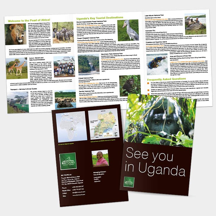 Faltblatt für Uganda-Tourismus (BIC Tours Ltd., Kampala)