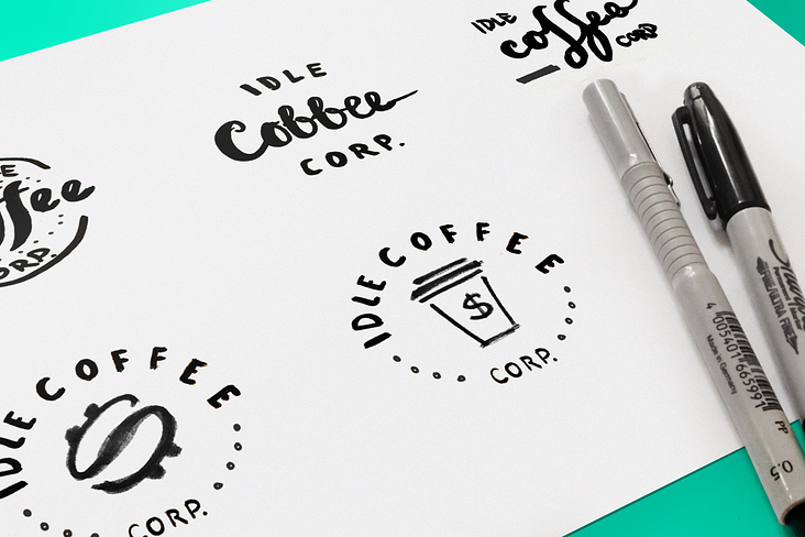 Idle Coffee Corp Logo Sketches