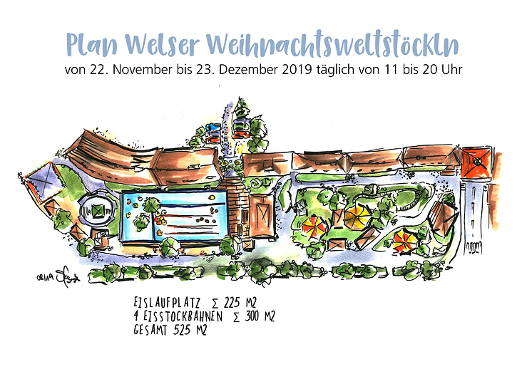 Eisstockbahn Welser Weihnachtswelt Eventillustration