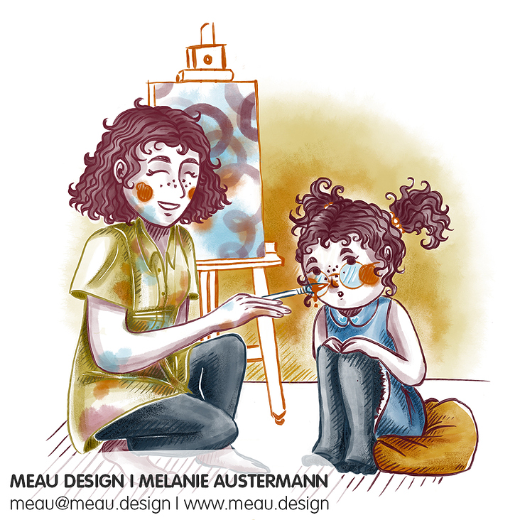 Francescas Fenster – Kinderbuchillustration, Francesca mit Mutter