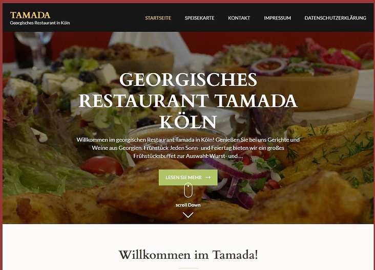 Startseite der Webseite: Appetitmacher als Hintergrund im Header