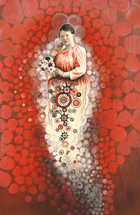 Timeline 28, mixed media on wooden body, 30 × 20 cm