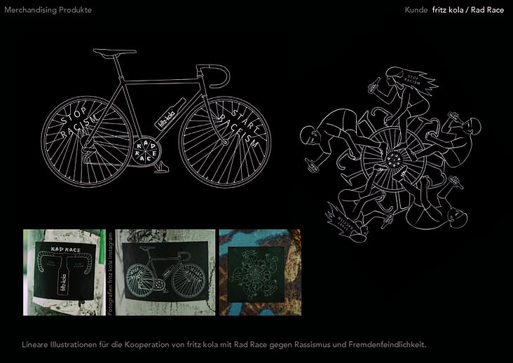 Illustrationen für fritz kola und Rad Race