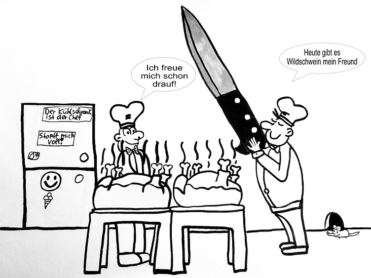 Wer will schnell ein Stück vom Wildschweinbraten (I♥️Asterix)? Mit dem riesen Messer, geht alles viel besser!