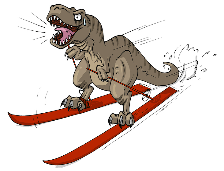 T-Rex auf Ski