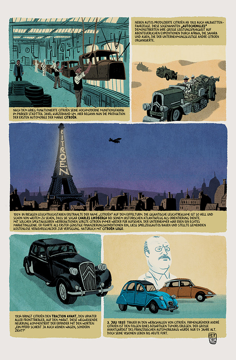 Zweiseitige Comic Biografie über Andre Citroen – Citroen Magazin