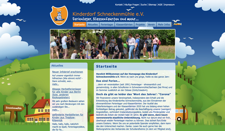 Screenshot Startseite www.schneckenmuehle.de
