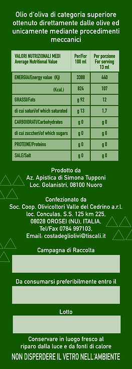 Olio extravergine di oliva italiano, Rückenetikett