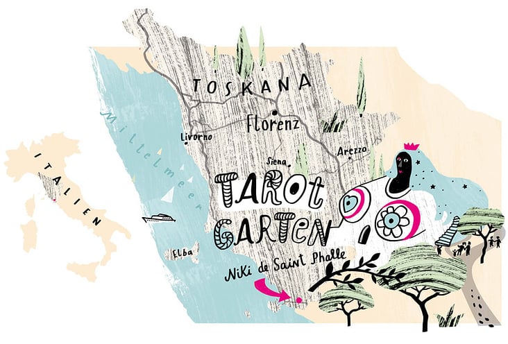Grafische Landkarte Toskana / Tarot Garten