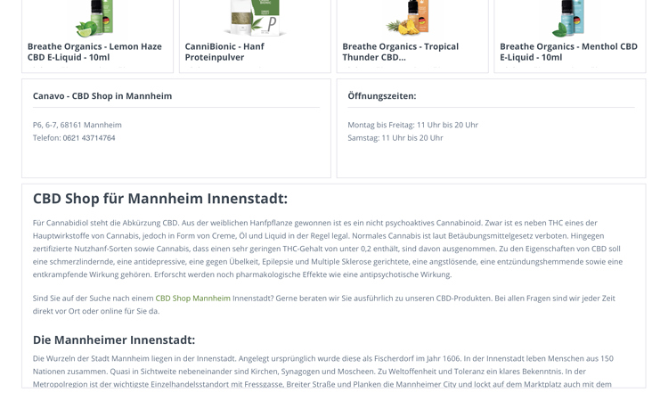 Gesamten CBD Shop textlich gestaltet