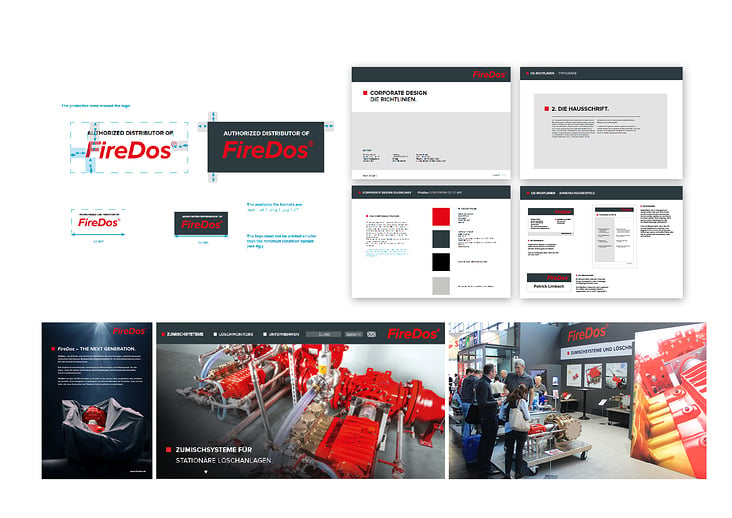 Gestaltung sämtlicher Kommunikations- und Werbemittel, Logo, Corporate Design für FireDos GmbH