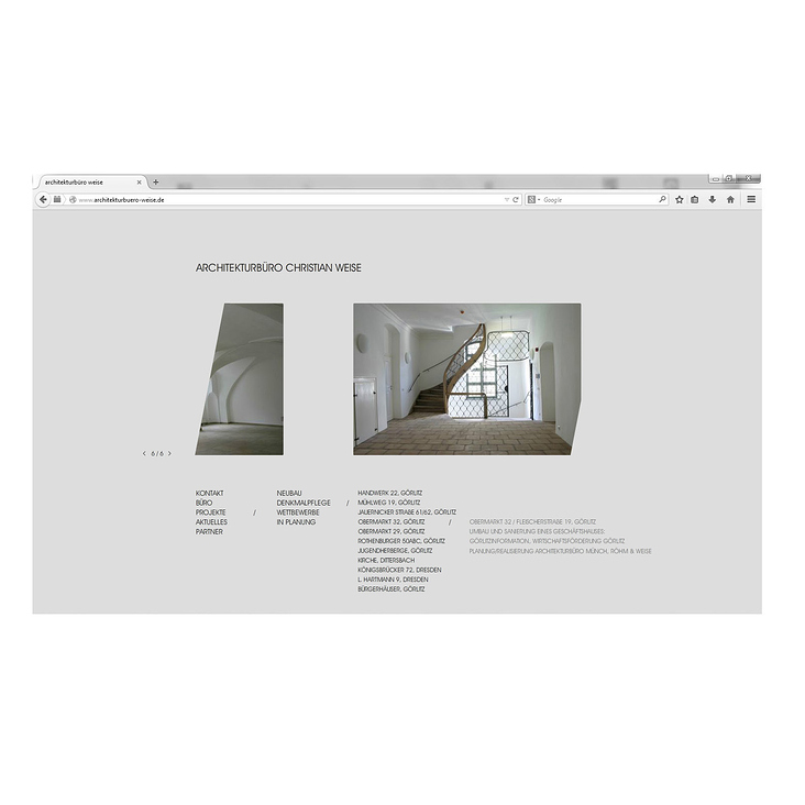 Website (Design und Umsetzung) für das „Architekturbüro Weise“ (Portfolio)