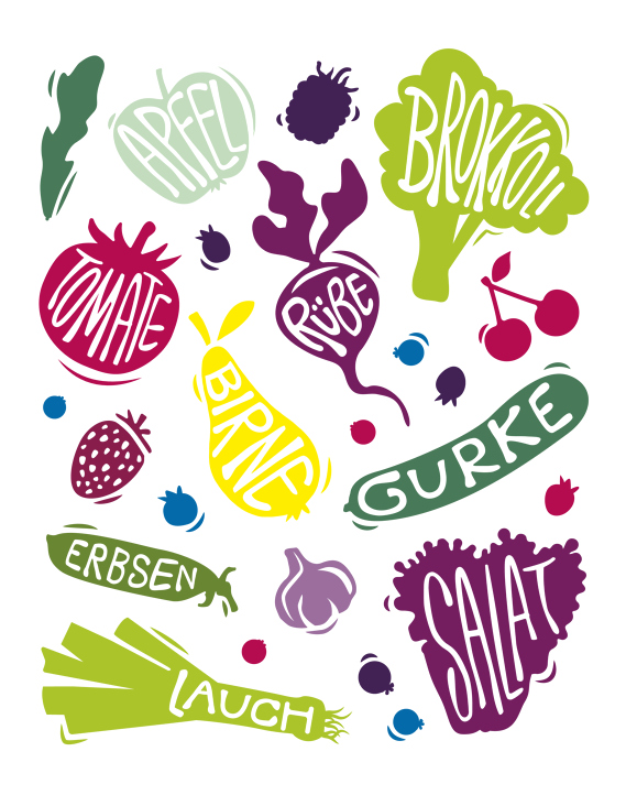 Obst- & Gemüse Illustration, farbig // freies Projekt
