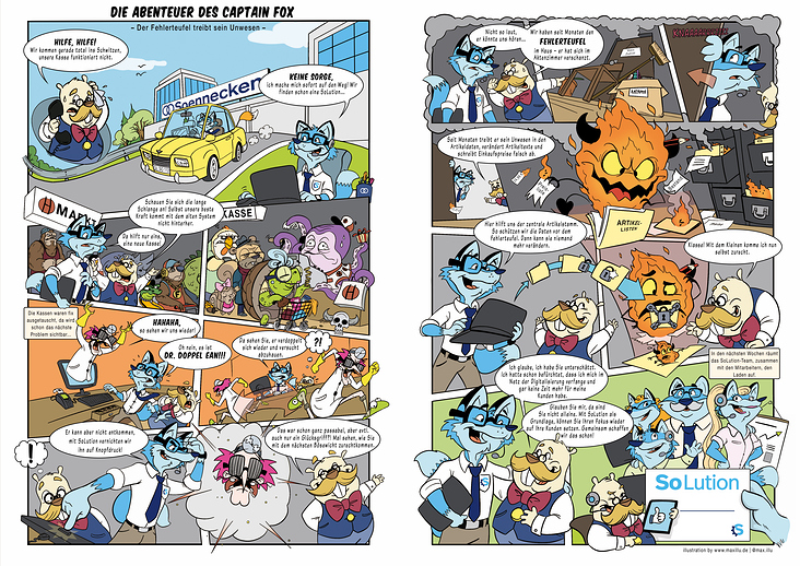 Comic Doppelseite „Die Abenteuer des Captain Fox“