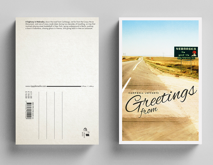 Umschlag-Gestaltung „Greetings from“, collection of travel stories, Rippple books