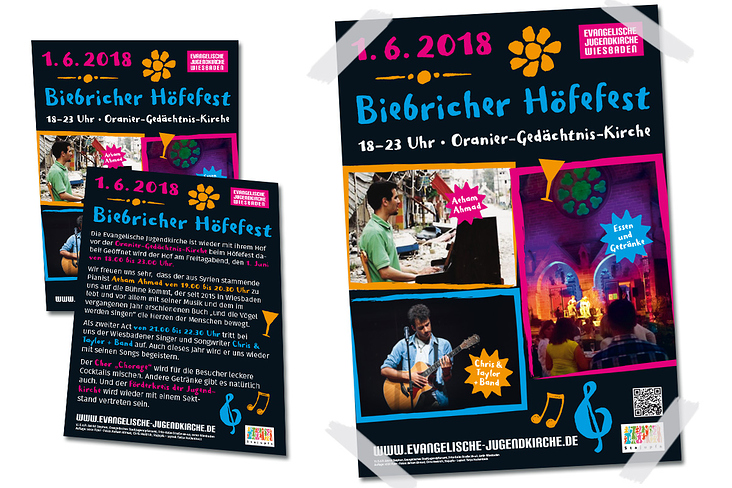 Flyer und Poster für die Veranstaltungen des stajupfa auf dem Biebricher Höfefest