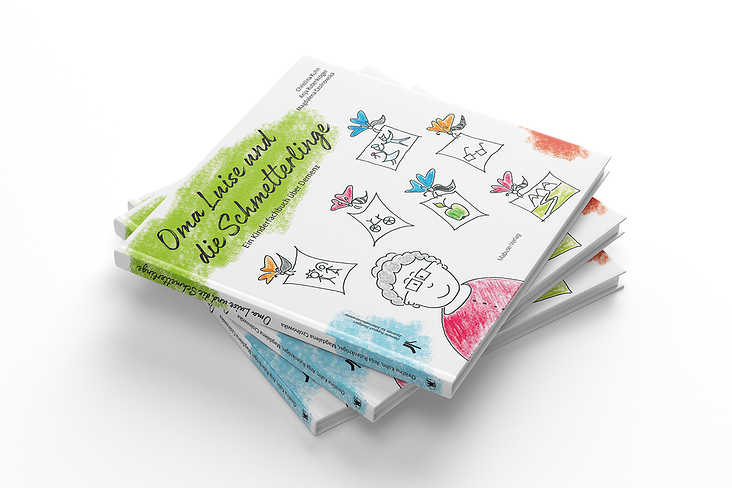 Einbandgestaltung für Kinderfachbuch »Oma und die Schmetterlinge« des Mabuse-Verlags