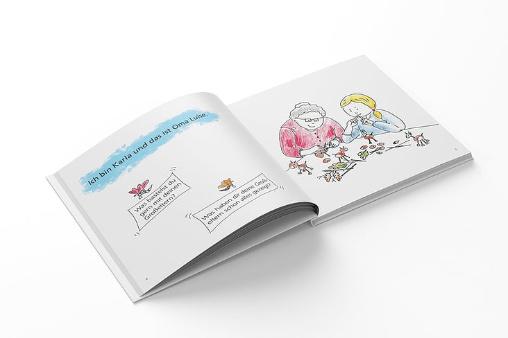 Gestaltung der Innenseiten für Kinderfachbuch »Oma und die Schmetterlinge« des Mabuse-Verlags