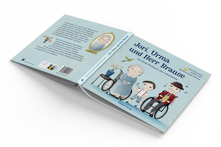 Kinderfachbuch über Altenheime, »Jori, Urma und Herr Brause«, Mabuse-Verlag, Titel und Rückseite