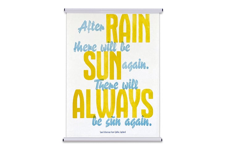 Poster DIN A2 »After rain there will be sun again«, zweifarbig handgedruckt von Holzlettern