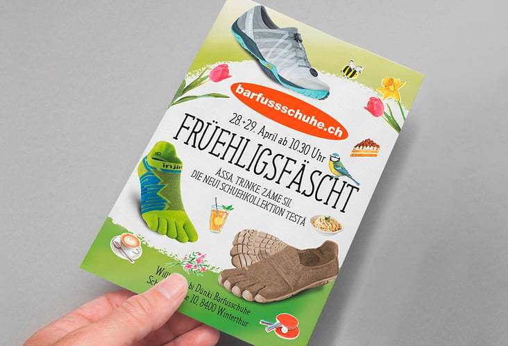 Flyer für Einladung von Barfussschuhe