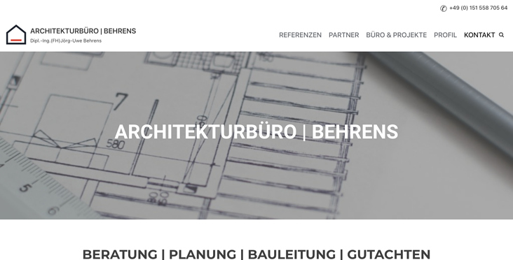 Webauftritt eines Architekturbüros mit umfangreichem Planungsunterlagen als Galerie