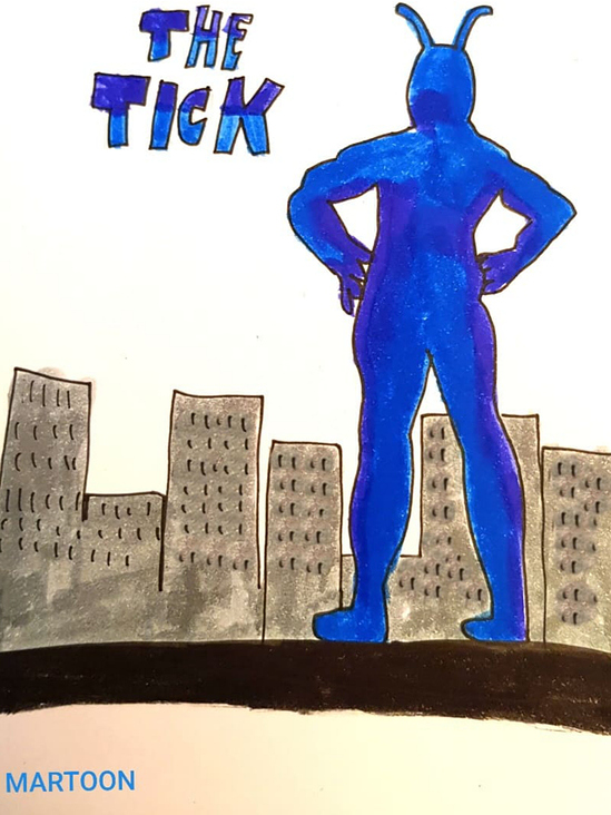 Inktober-21 Tag 14 – Thema:Tick. Here is the craziest one „The Tick“.