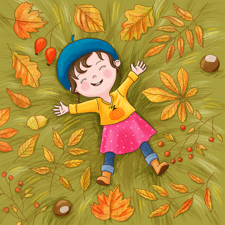Illustration Mädchen im Herbstlaub