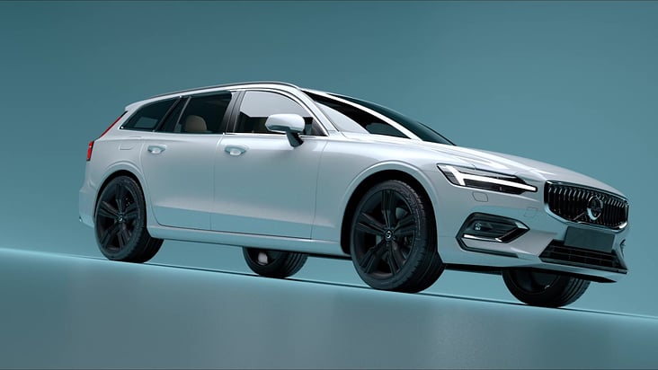 Volvo V60 studio rendering, texturing, lighting, animation.