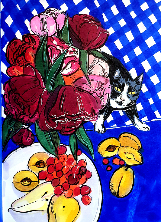 Katze mit Blumen, A5, Layout Marker