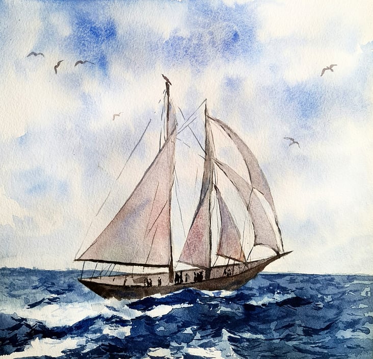 Segelschiff 30×40cm Aquarelle 2021.