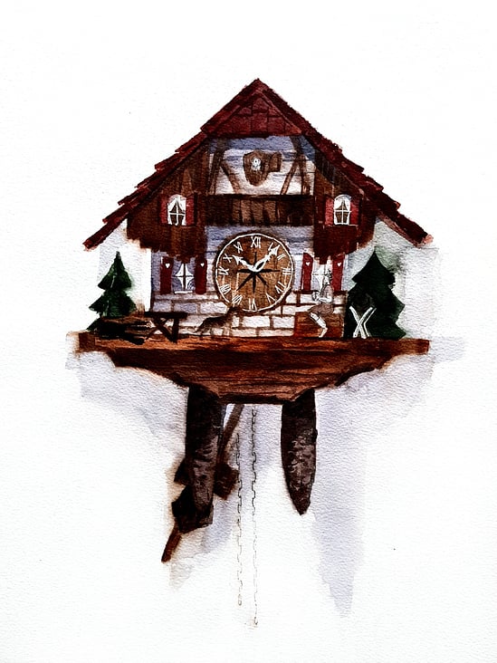 Schwarzwalder Kuckucksuhr, 40×30cm Aquarelle/Papier