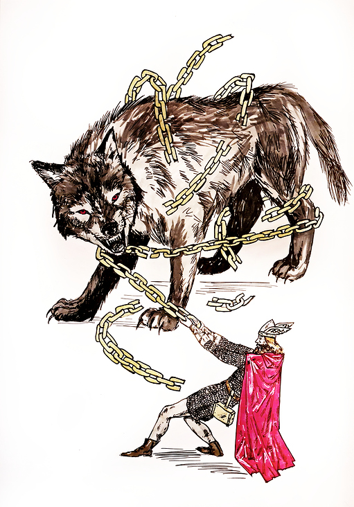 „Fenris wolf“  40×30cm fineliner/ marker/ papier