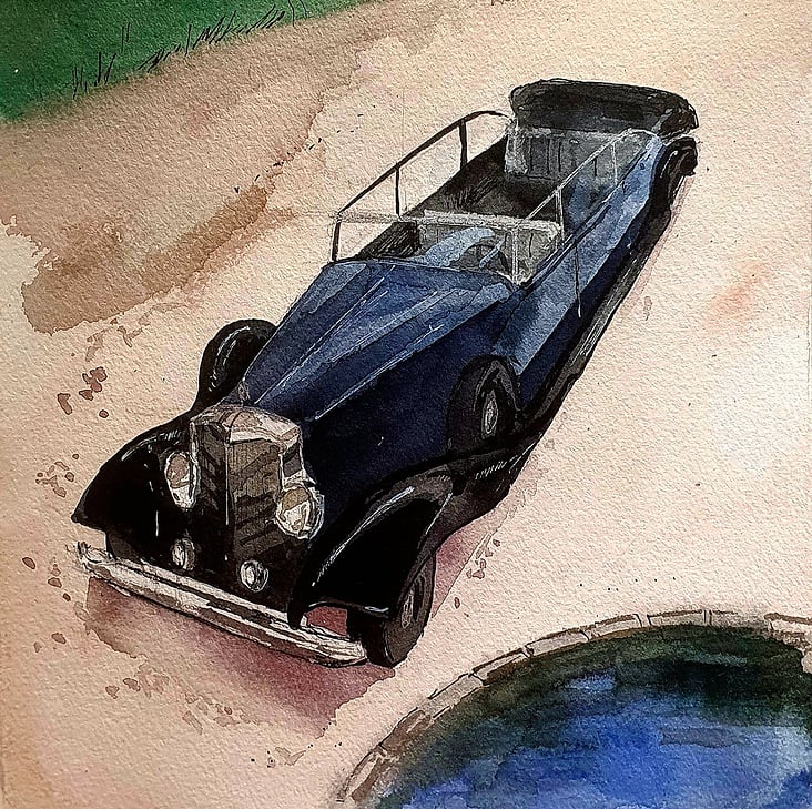 MERCEDES-BENZ 770K 22×22cm aquarelle/papier