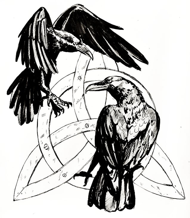 Huginn und Muninn, 30×20cm, fineliner/papier 12.2021