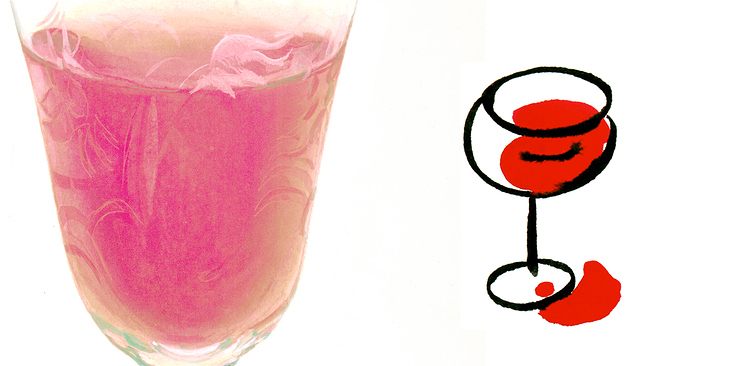 Rosé & Rot, Kristallkelchstudie (Ausschnitt) und Tuschillustration