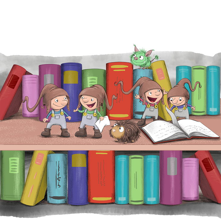 Lesezwerge: Leben auf dem Bücherregal in der Bibliothek