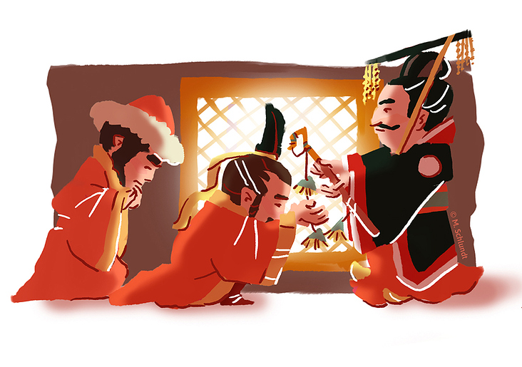 Zhang Qian und Kaiser Han Wudi, farbige Vignette