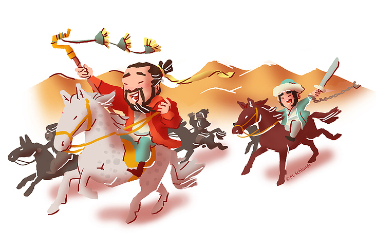 Zhang Qian wieder frei, farbige Vignette