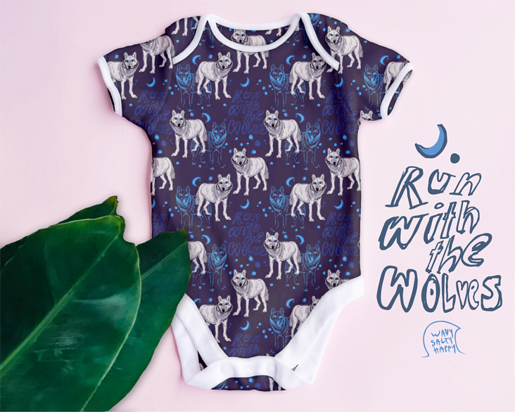 Baby Body mit meinem Print „Run With The Wolves“