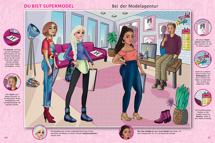 Lern- und Stickerheft „Du Bist Supermodel“ Szene bei der Agentur, für Norma