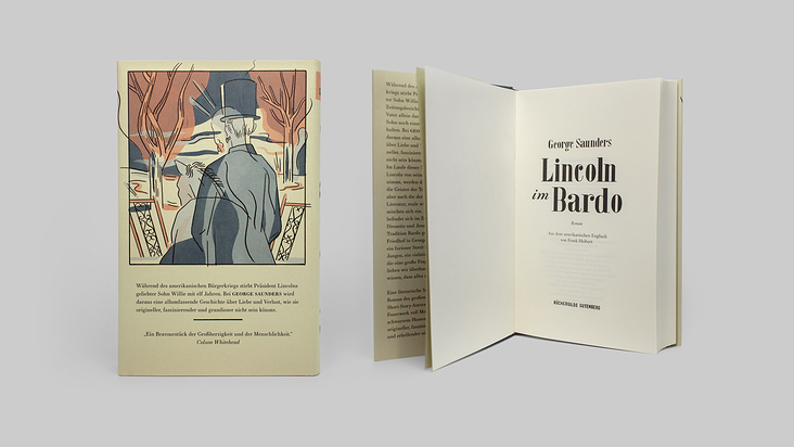 «Lincoln im Bardo»—back cover and prelims with hand drawn typo