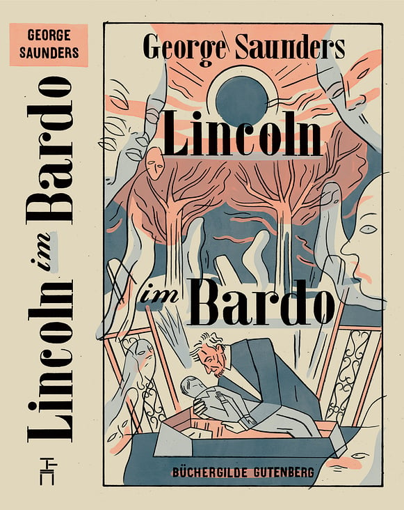 «Lincoln im Bardo» front cover illustration with book spine