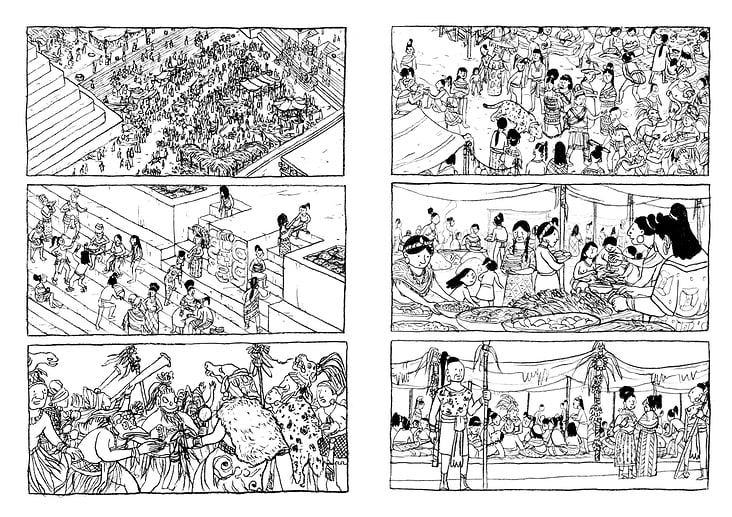 „Omen“, Masterarbeit an der Kunsthochschule Kassel, Graphic Novel (160 Seiten) über den Untergang der antiken Maya