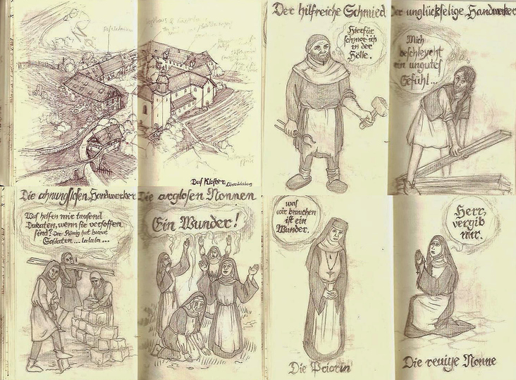 Skizzenbuch „Das Wunder von Gottsbüren“, Comicadaption einer hessischen Sage aus dem 13. Jahrhundert